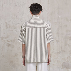 FACEONLAB Retro Textured Contrast Stripe Half Shirt