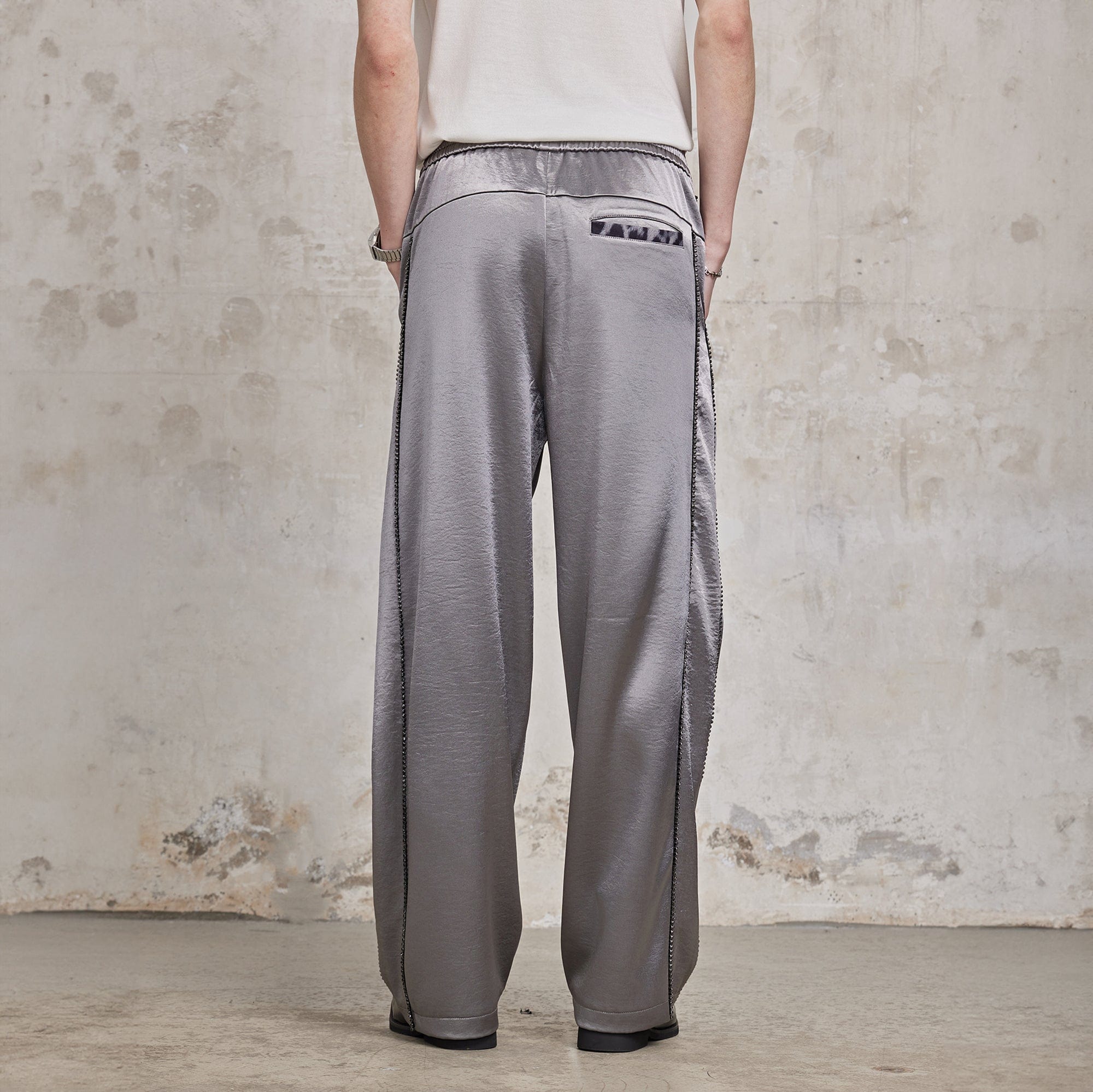 FACEONLAB Diamond Leopard-Spliced Satin Pants