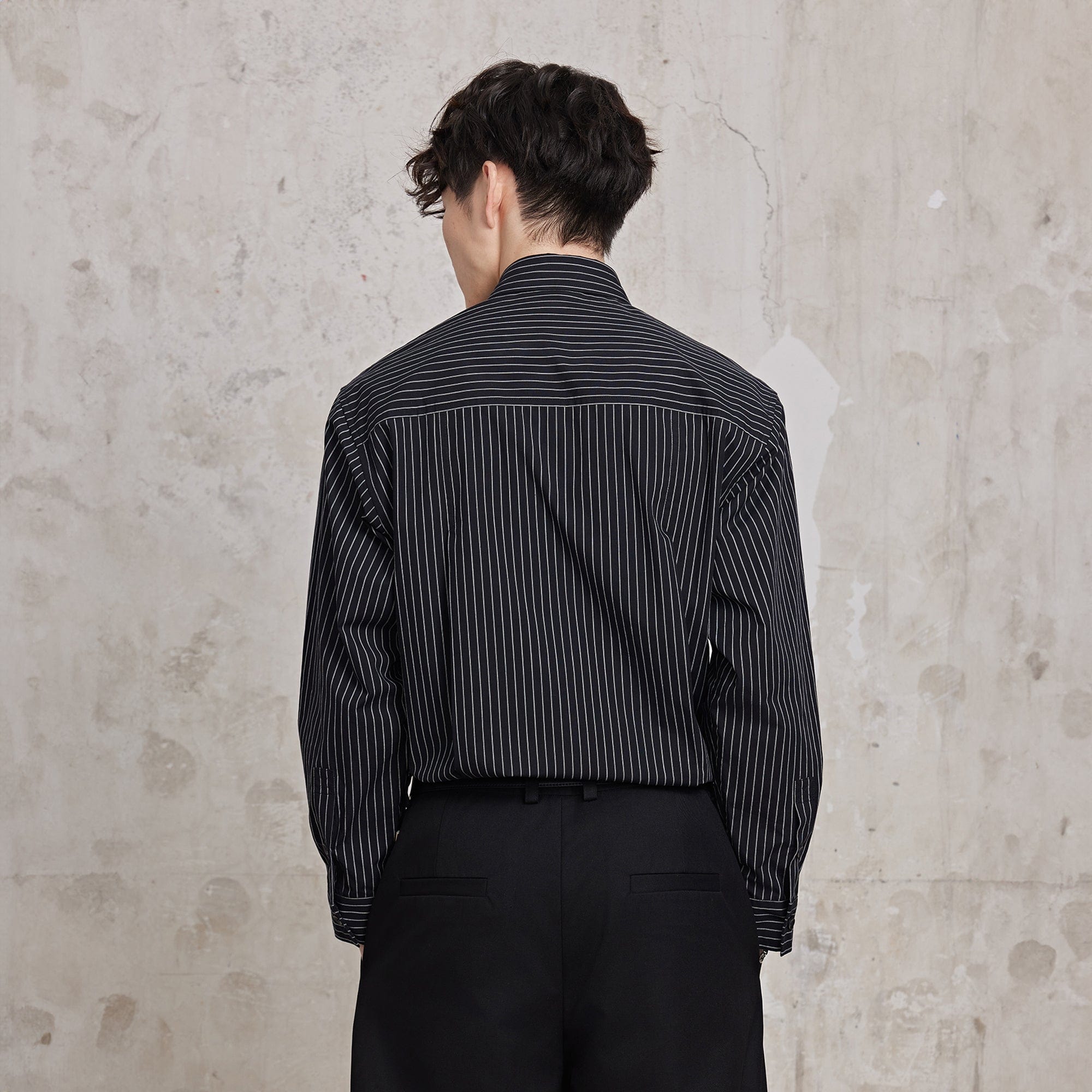 FACEONLAB Striped Patch-Pocket Poplin Shirt