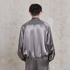 FACEONLAB Rivet Diamond Satin Leopard-Collar Jacket