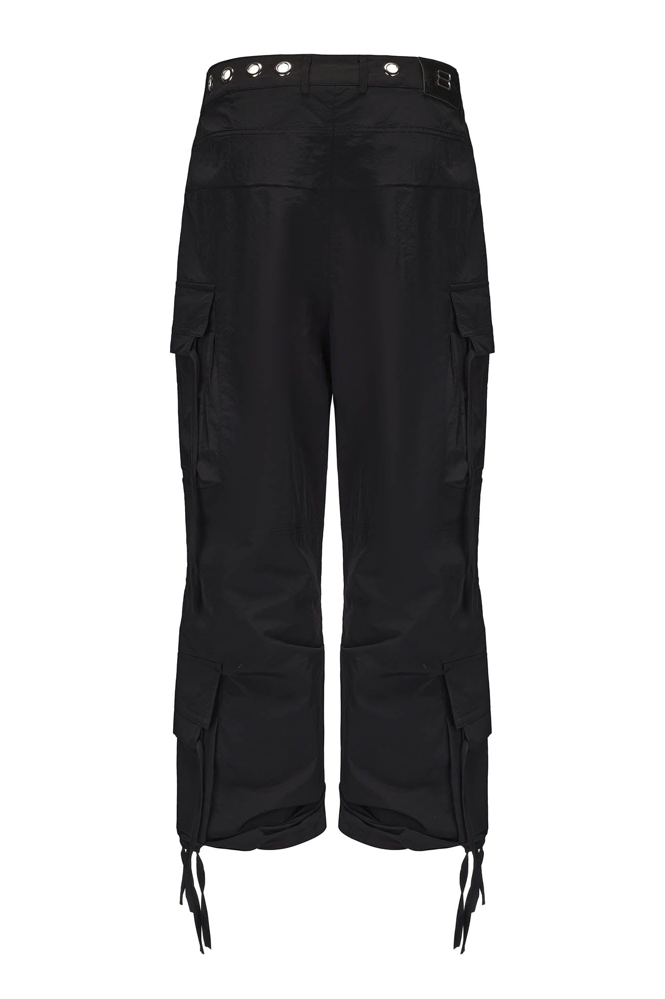 BLACK8MOB Eyelet Waist Tie Multi-Pocket Parachute Pants