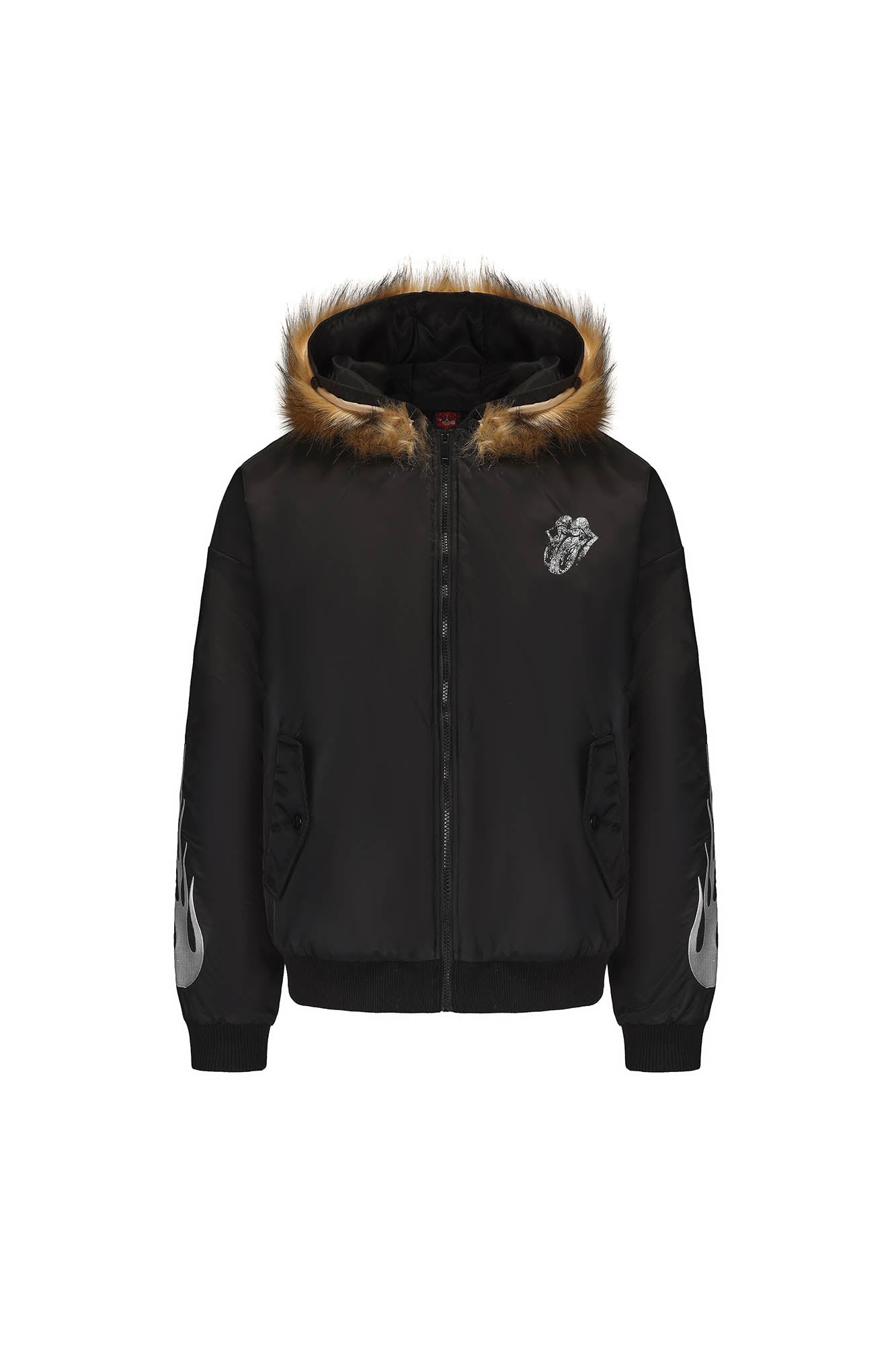 BLACK8MOB Flame Detachable-Fur Hooded Jacket