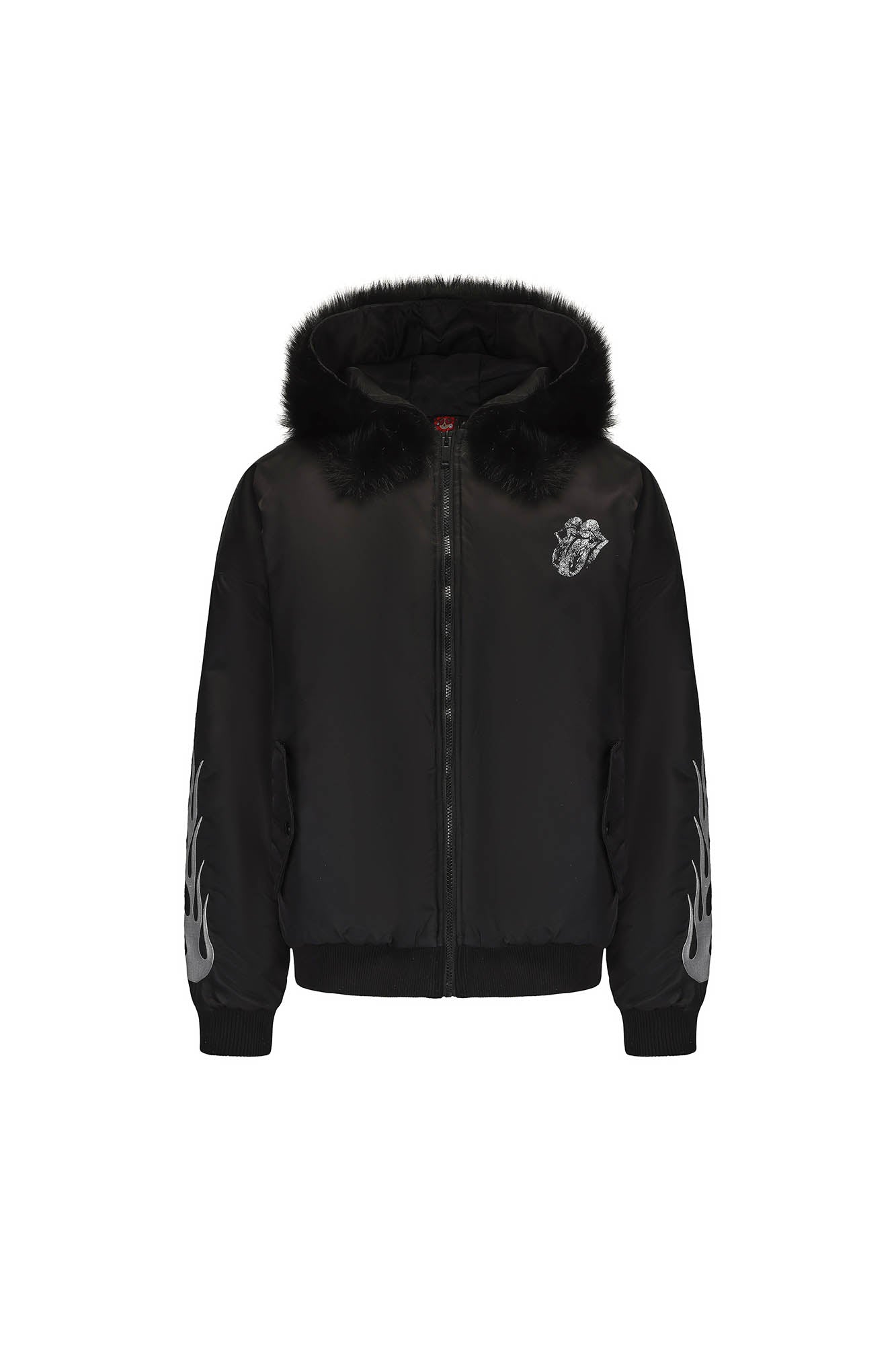 BLACK8MOB Flame Detachable-Fur Hooded Jacket