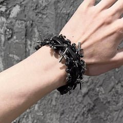 ILLUSORY Braided Spiked Leather Bracelet