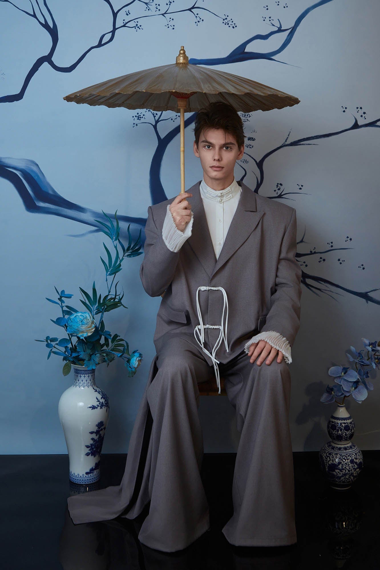 JIECHI Layered Draped Wide-Leg Pants