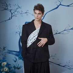 JIECHI Calligraphy Sash Mandarin-Button Blazer