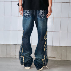 VINKID Swirl Embroidery Patchwork Jeans
