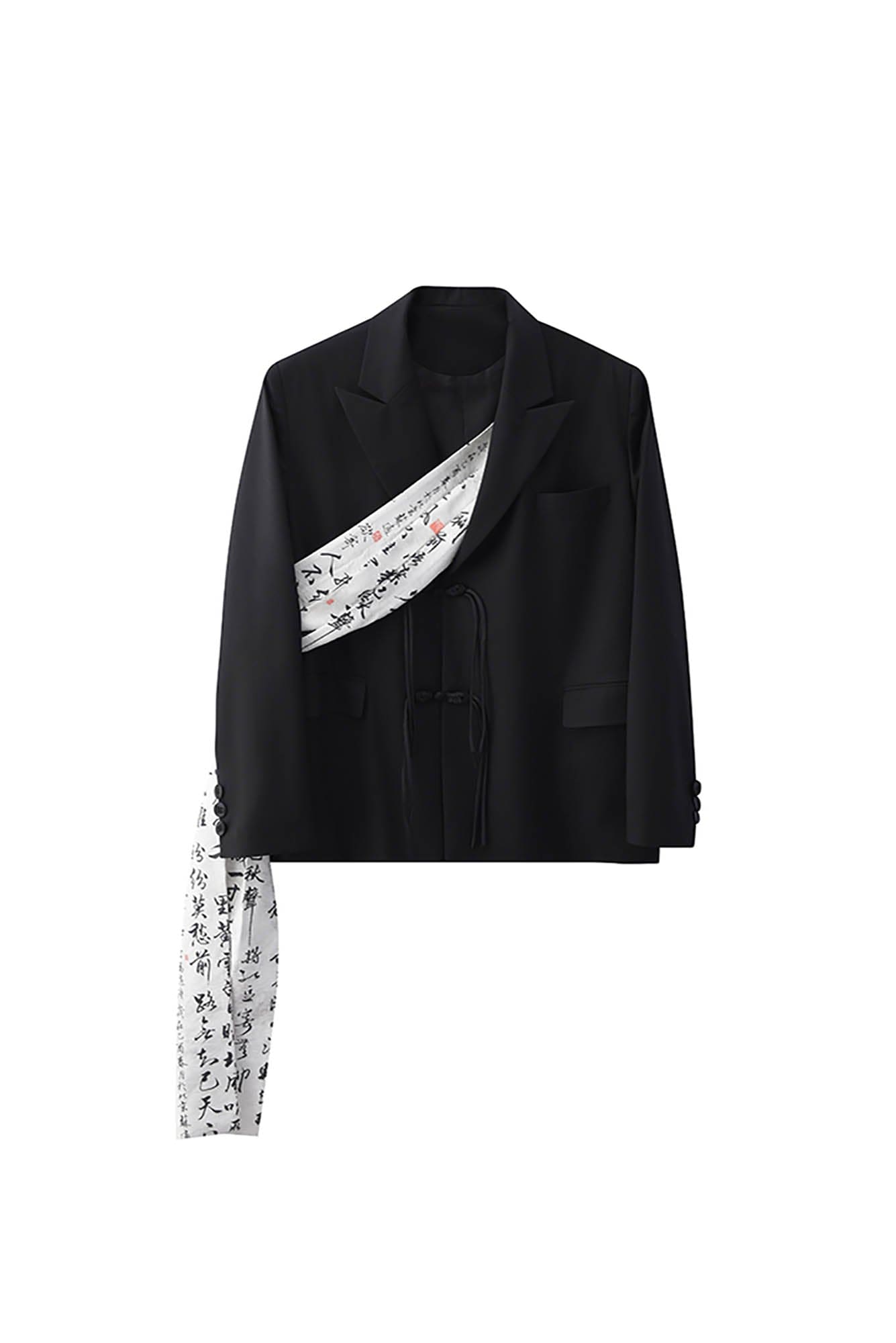 JIECHI Calligraphy Sash Mandarin-Button Blazer