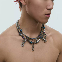ILLUSORY Wavy Spliced Hardware Beaded Necklace