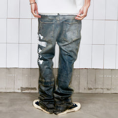 VINKID Cutout Cross & Peace Dove Patchwork Washed Jeans