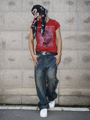 VINKID Asymmetrical Spliced Distressed Jeans