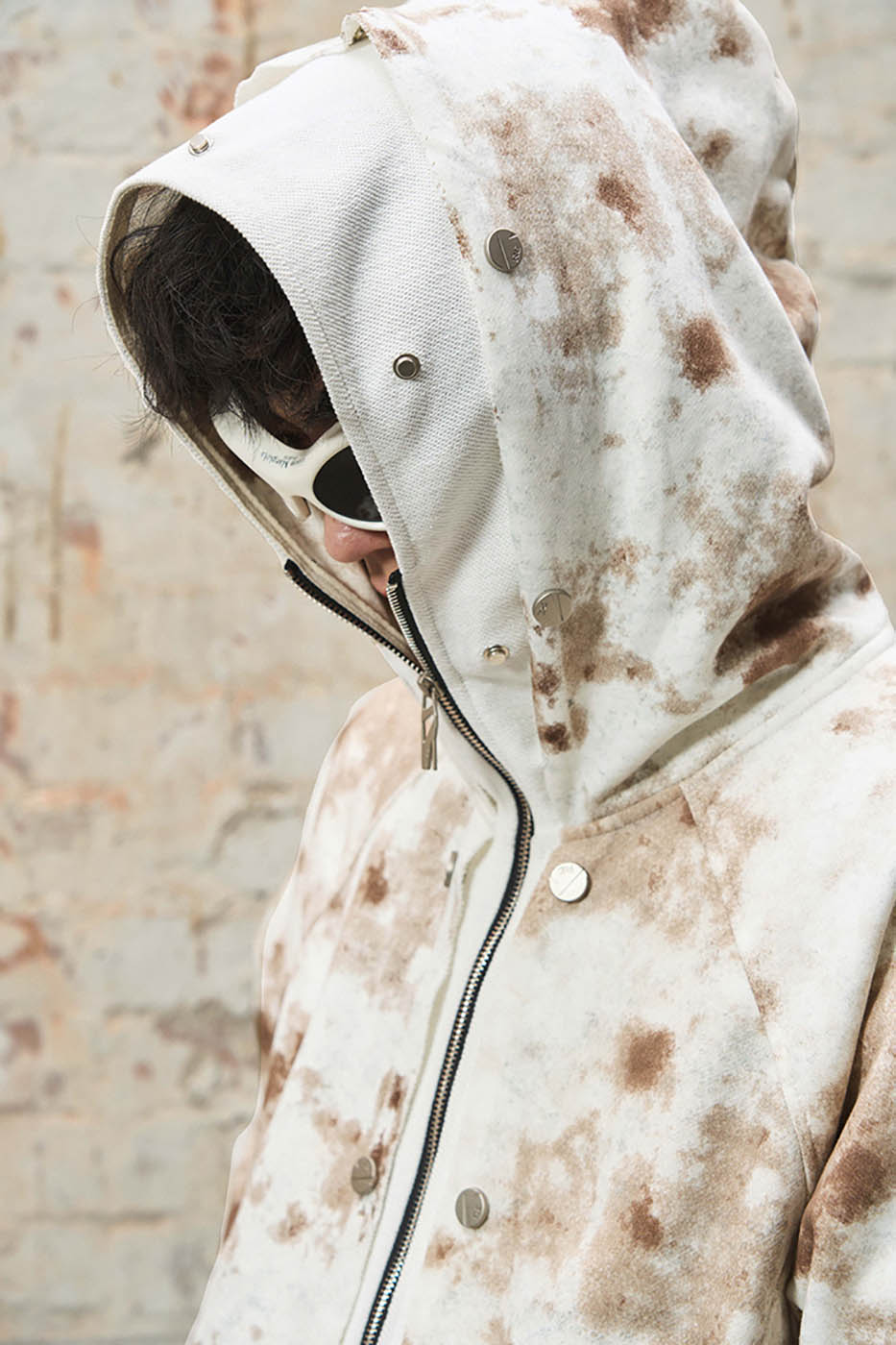 RELABEL Washed Cement-Dyed Double-Hat Zip-Up Hoodie