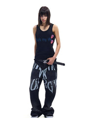 VINKID Faux Reversed Chaotic Letter Graphic Jeans