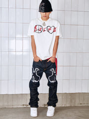 VINKID Peace Dove Embroidery Raw Jeans