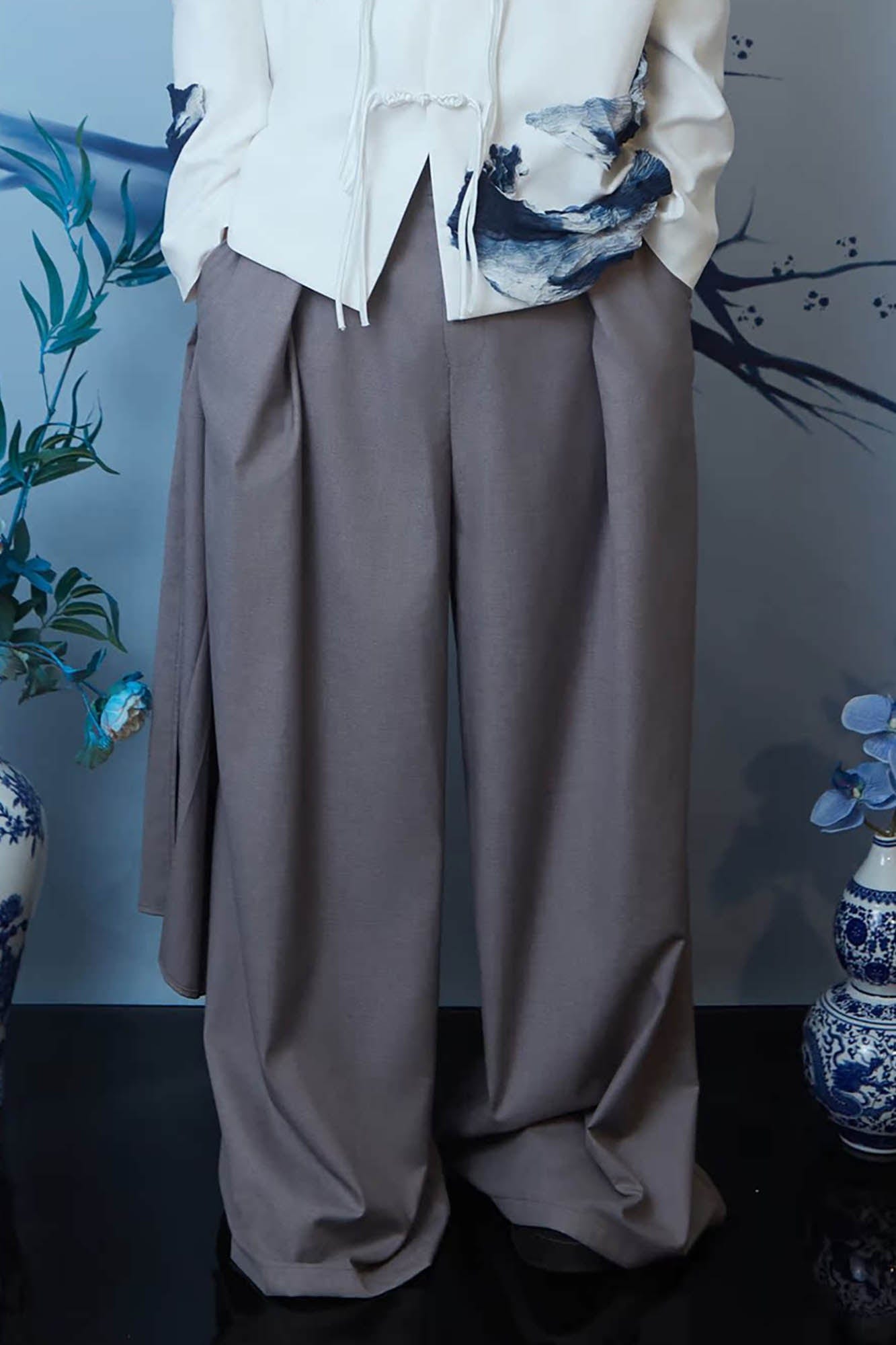 JIECHI Layered Draped Wide-Leg Pants