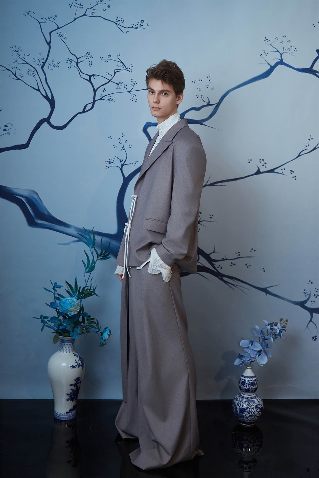 JIECHI Layered Draped Wide-Leg Pants
