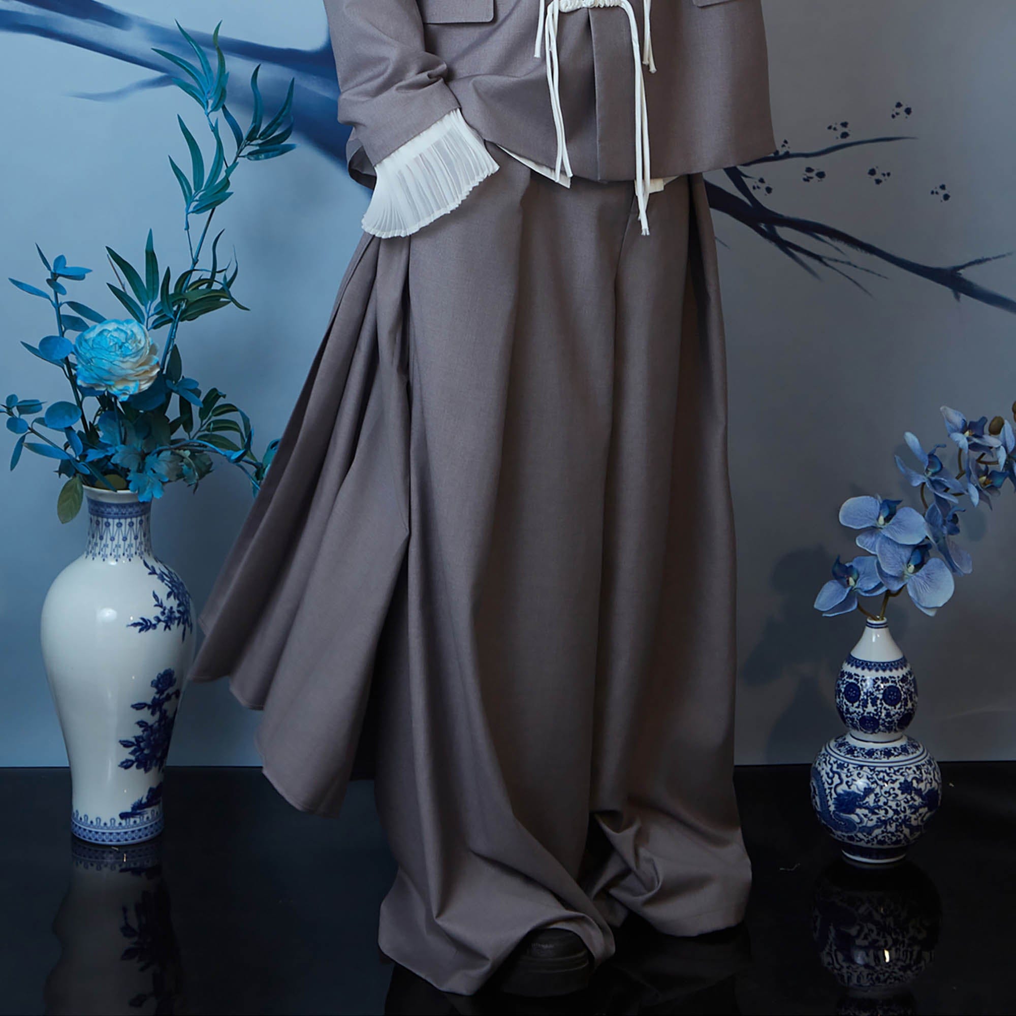 JIECHI Layered Draped Wide-Leg Pants
