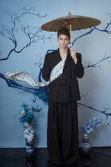 JIECHI Calligraphy Sash Mandarin-Button Blazer