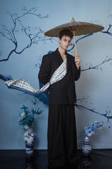 JIECHI Calligraphy Sash Mandarin-Button Blazer