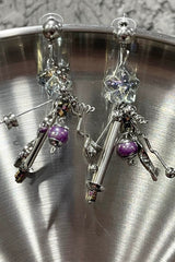 ILLUSORY Space Odyssey Industrial Drop Earrings/ Ear Clip Purple