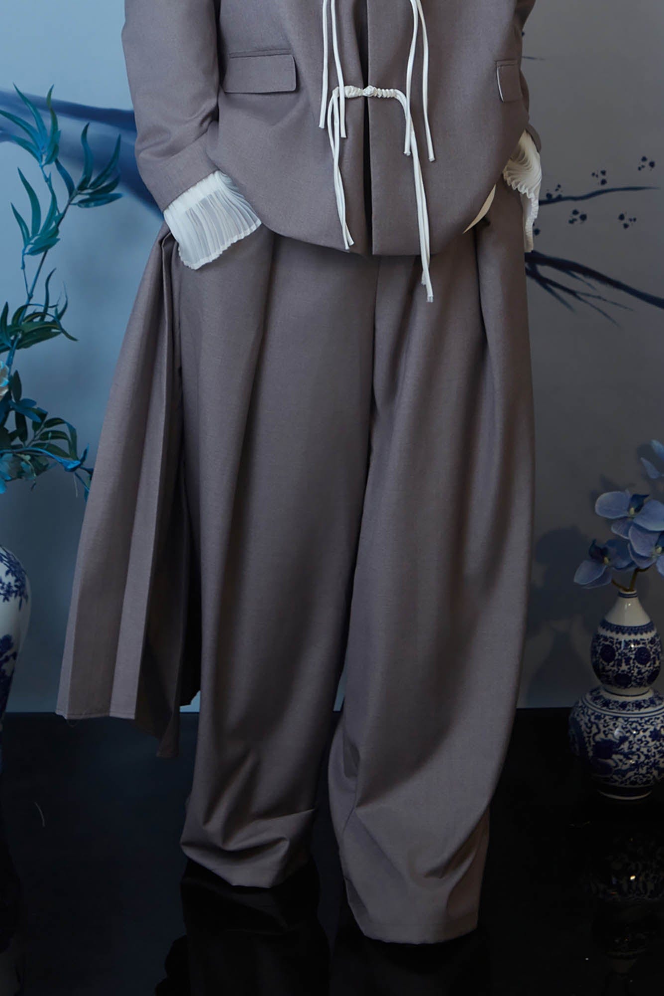 JIECHI Layered Draped Wide-Leg Pants