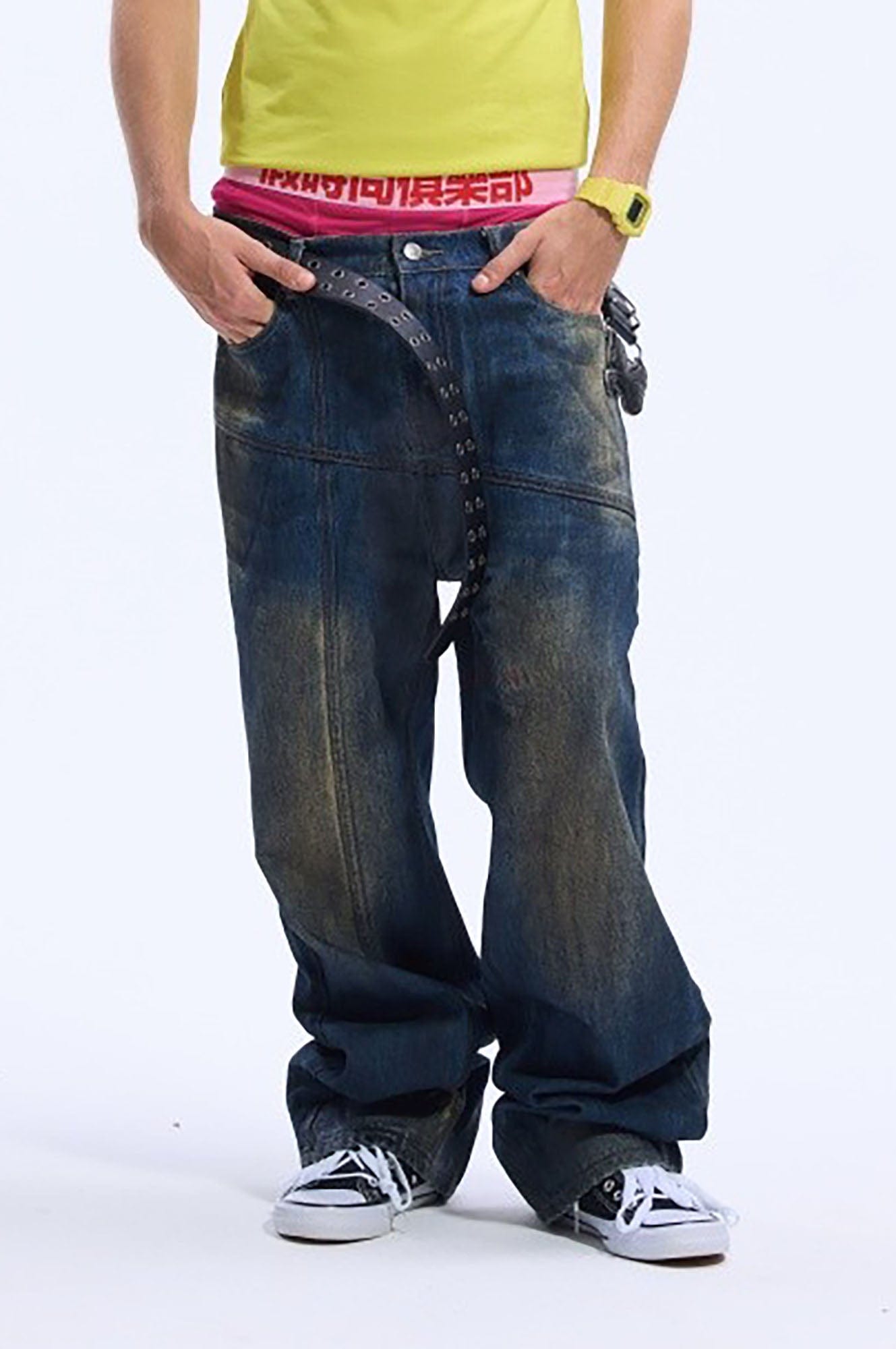 VINKID Asymmetrical Spliced Distressed Jeans