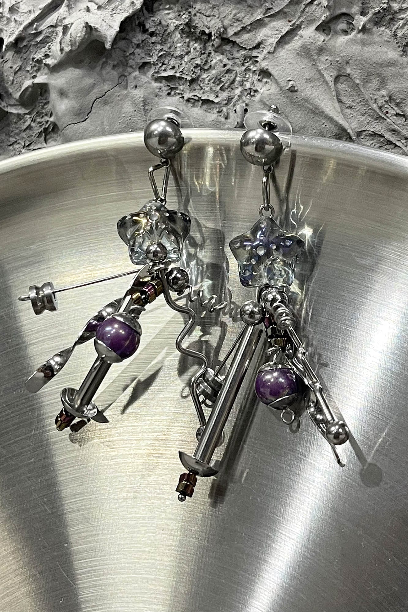 ILLUSORY Space Odyssey Industrial Drop Earrings/ Ear Clip Purple