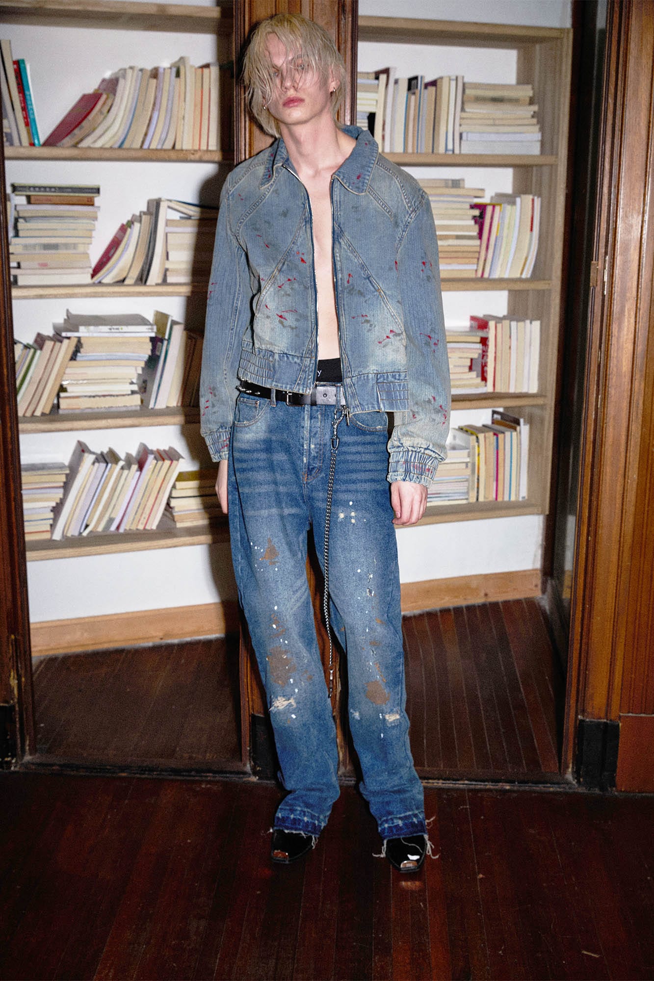 RICHILL Blood Deconstructed Cropped Denim Jacket