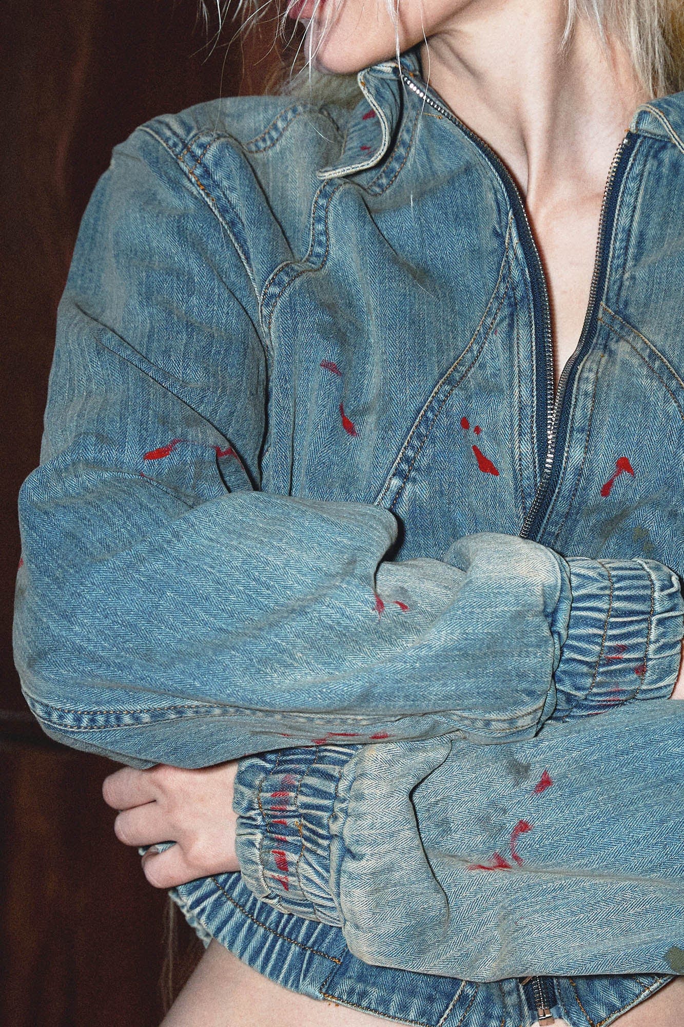 RICHILL Blood Deconstructed Cropped Denim Jacket