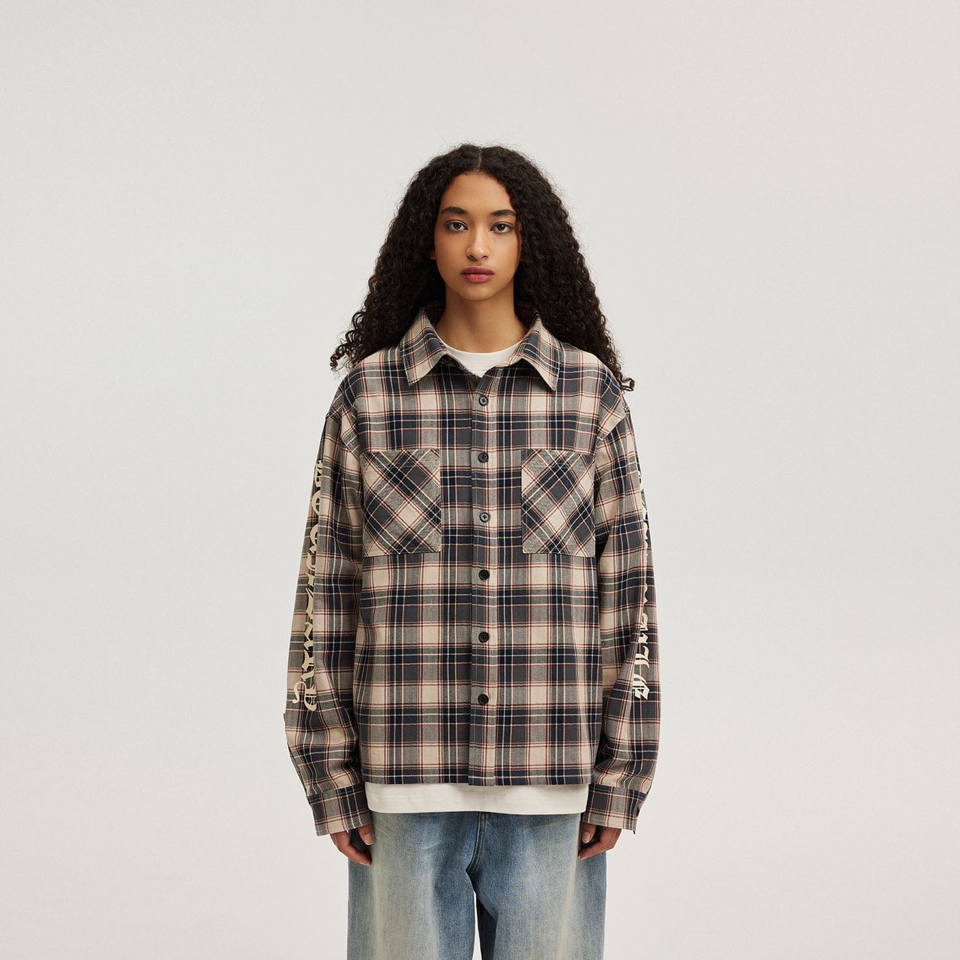 BONELESS Gothic Slogan Plaid Shirt