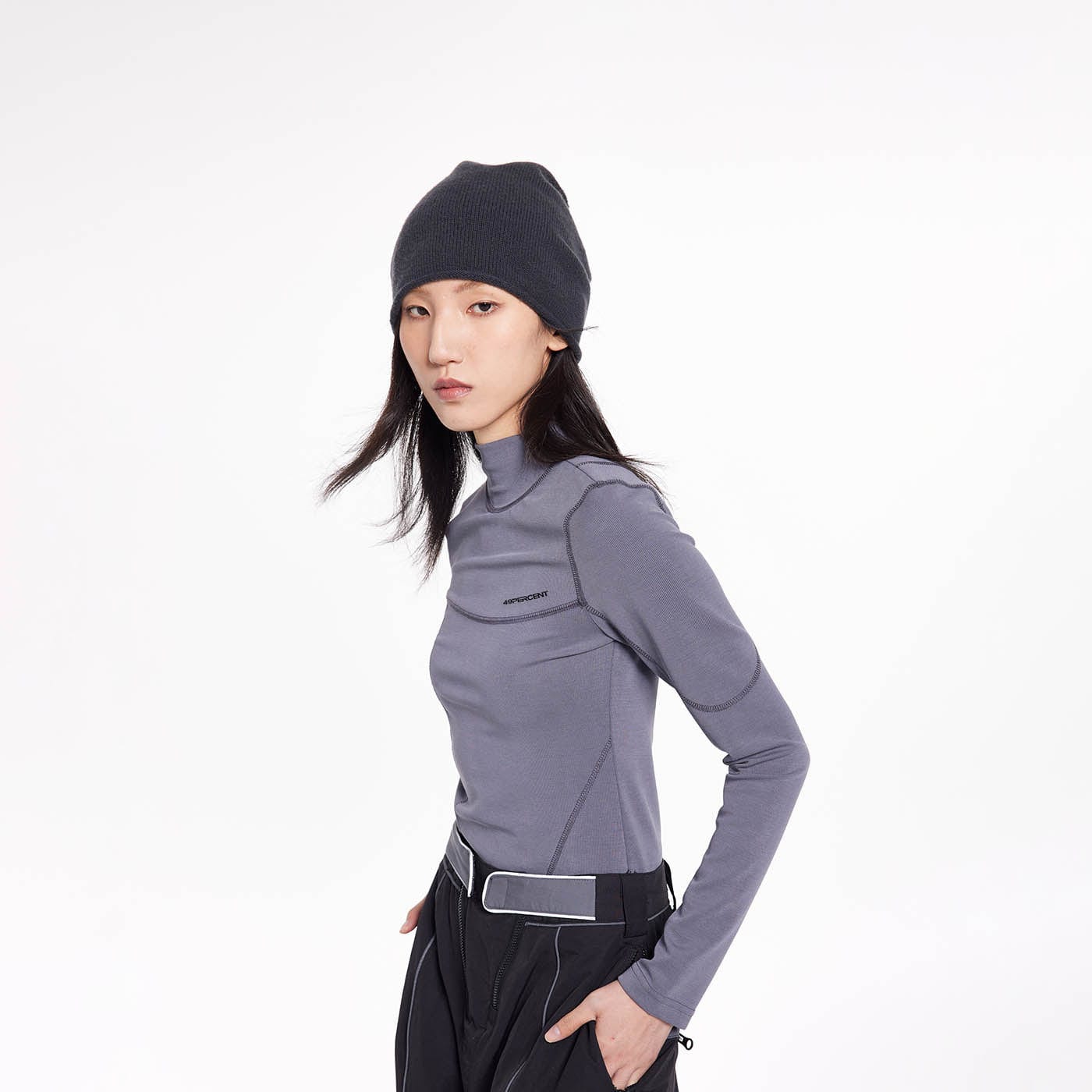 49PERCENT Stitch Outlined High Neck Long Sleeve T-shirt