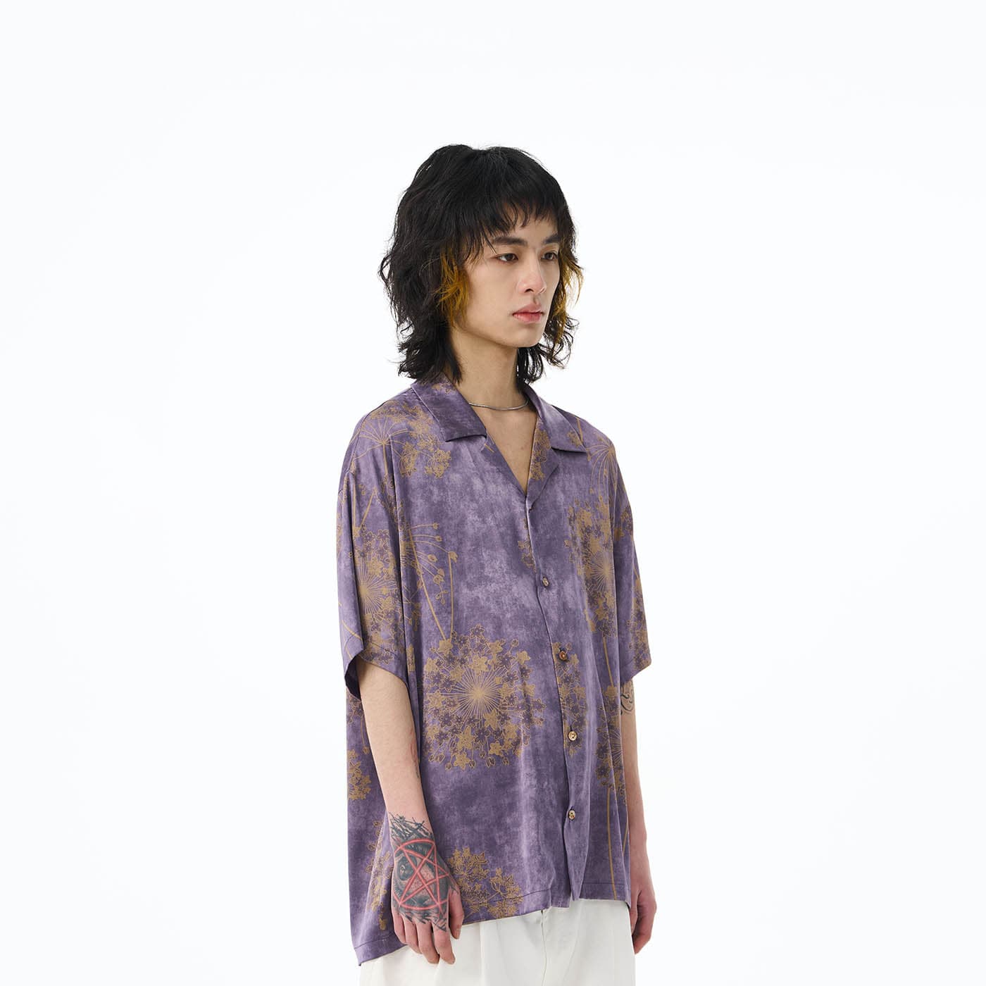 EPIC POETRY Dandelion Cuban Half Shirt Purple