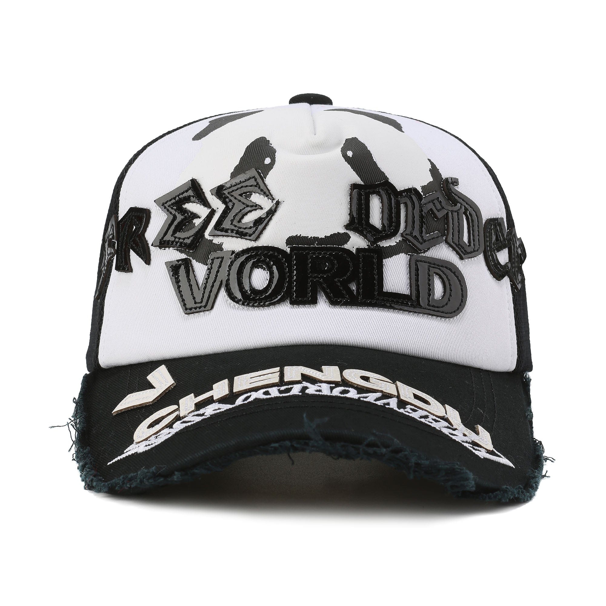 FVVO Panda Patchwork Frayed Mesh Cap