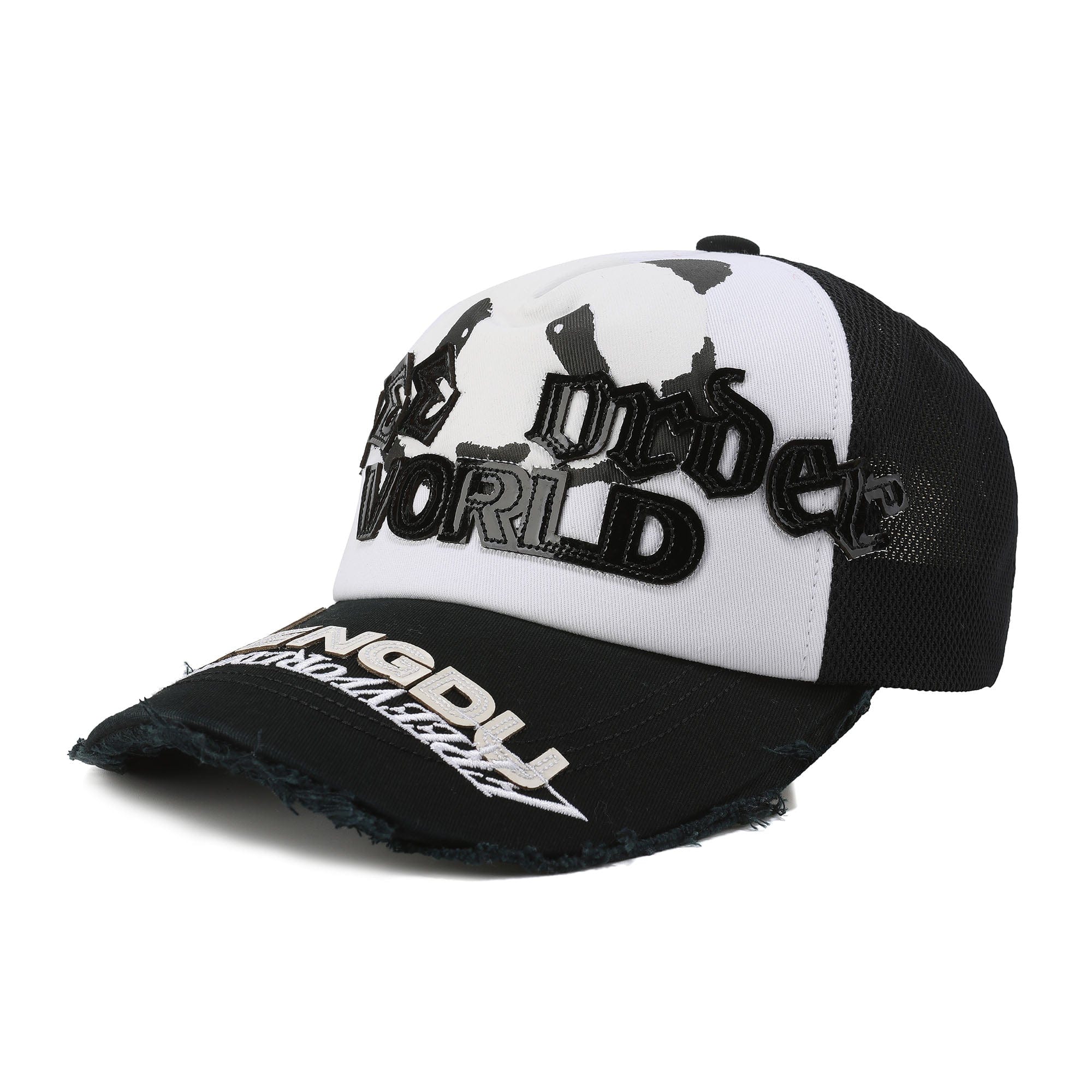 FVVO Panda Patchwork Frayed Mesh Cap