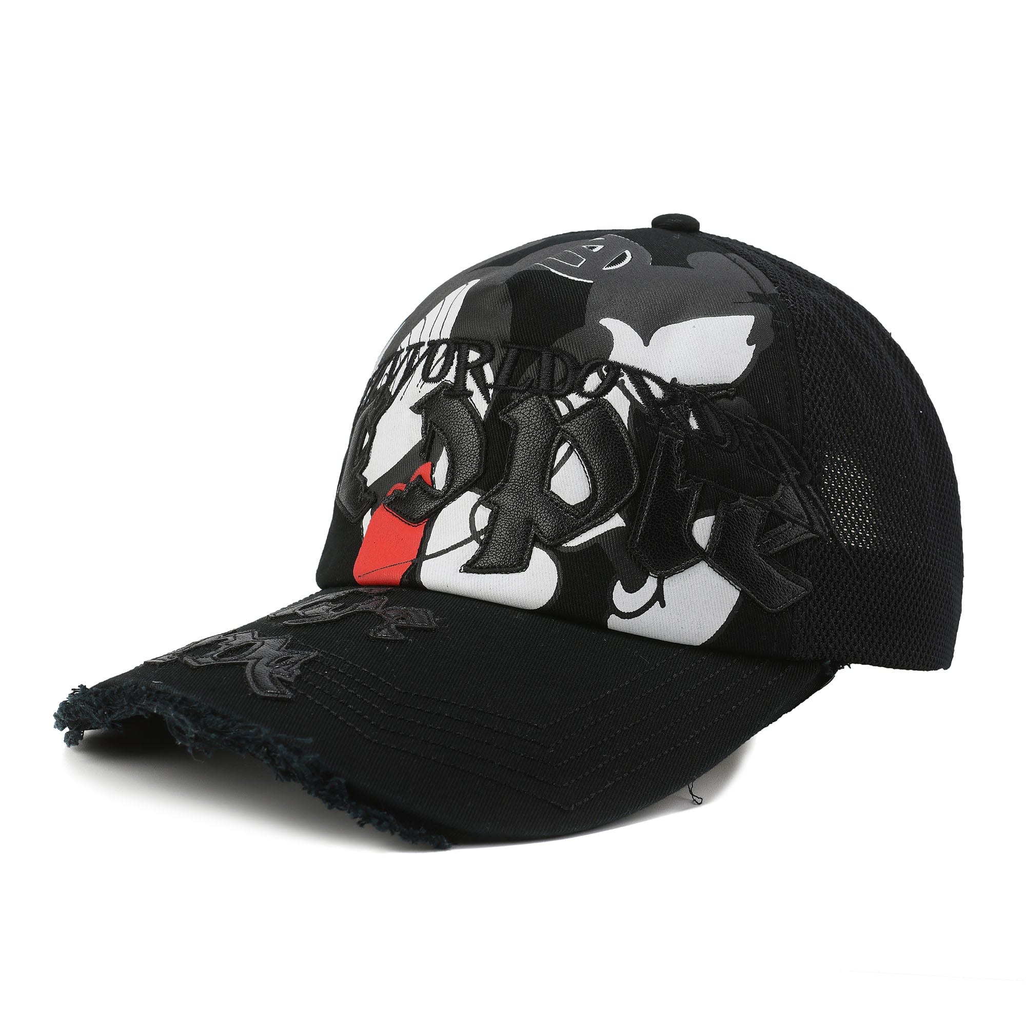 FVVO Mickey Mouse Patchwork Frayed Mesh Cap