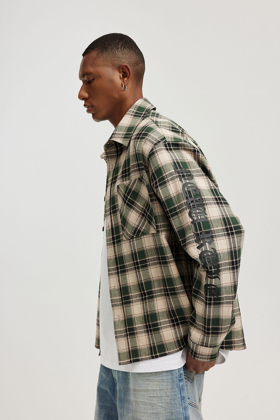 BONELESS Gothic Slogan Plaid Shirt