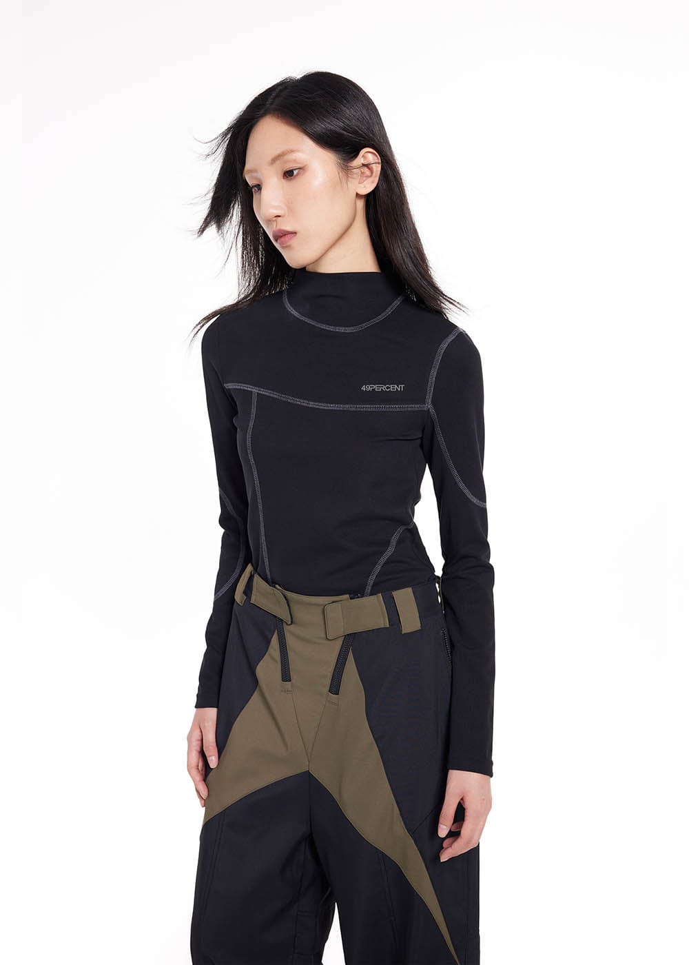 49PERCENT Stitch Outlined High Neck Long Sleeve T-shirt