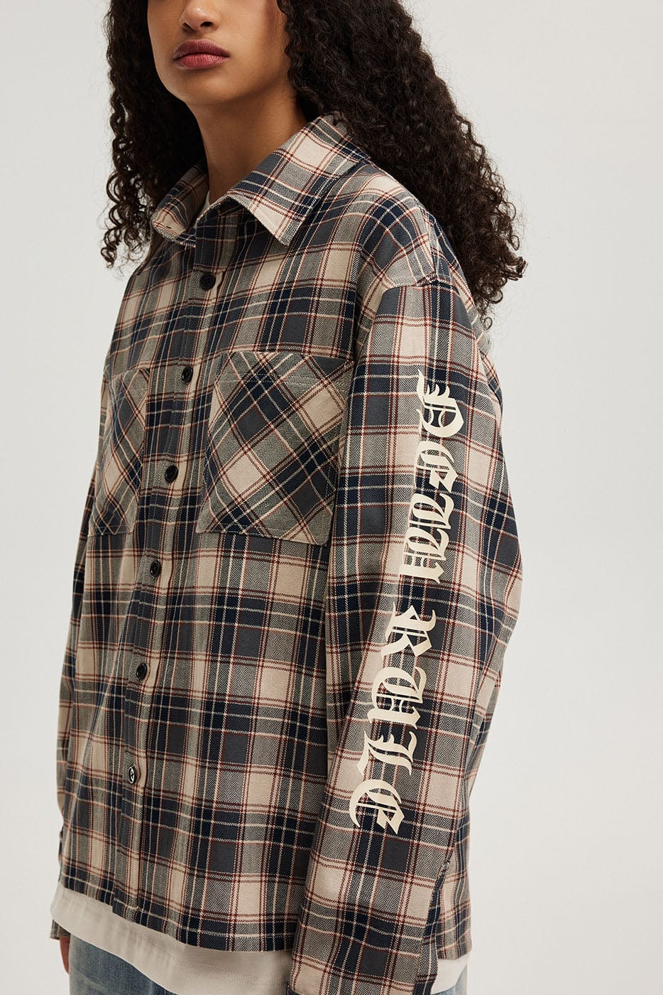 BONELESS Gothic Slogan Plaid Shirt