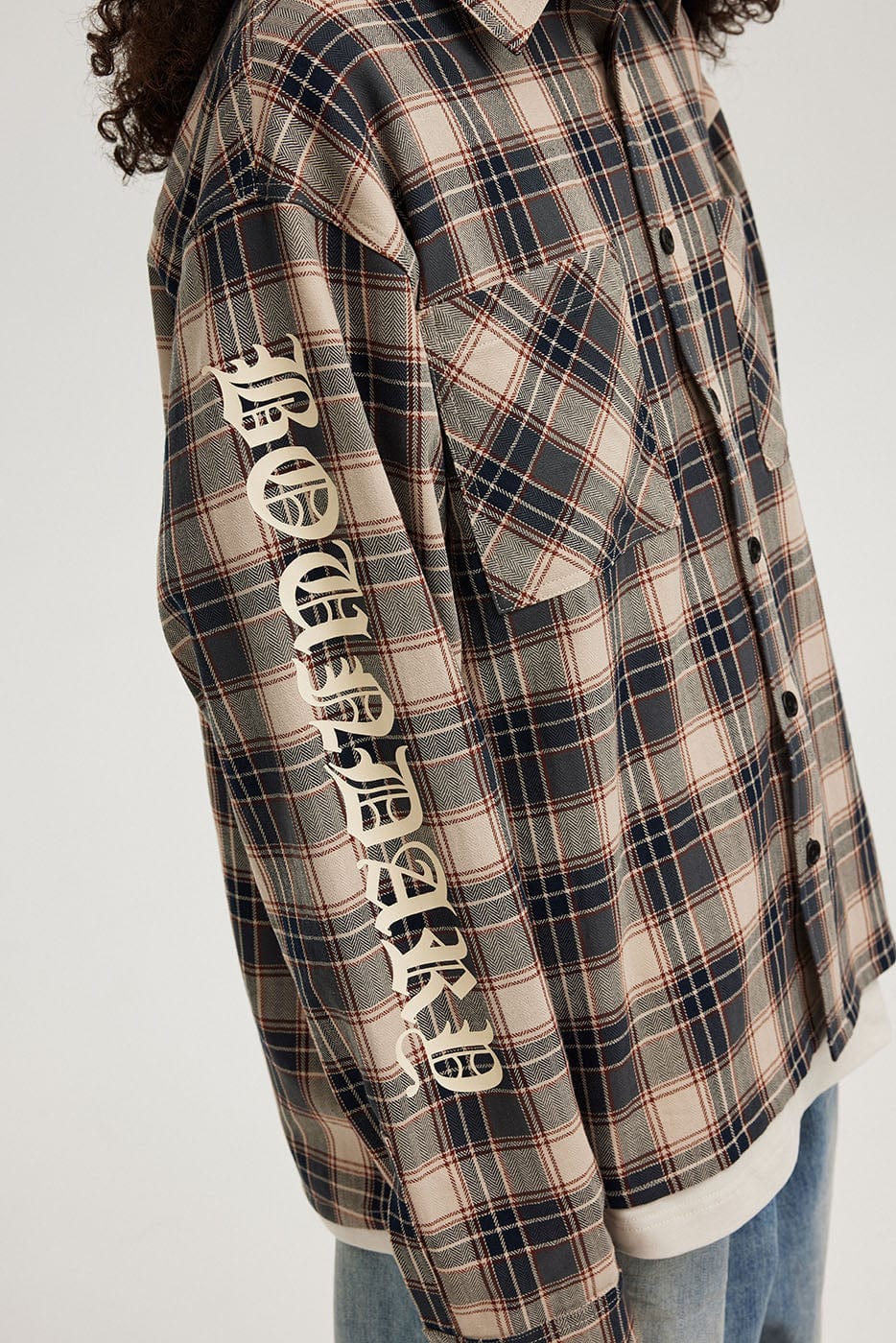 BONELESS Gothic Slogan Plaid Shirt
