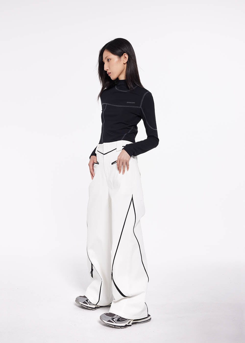 49PERCENT Paneled Zipper Wide-Leg Pants