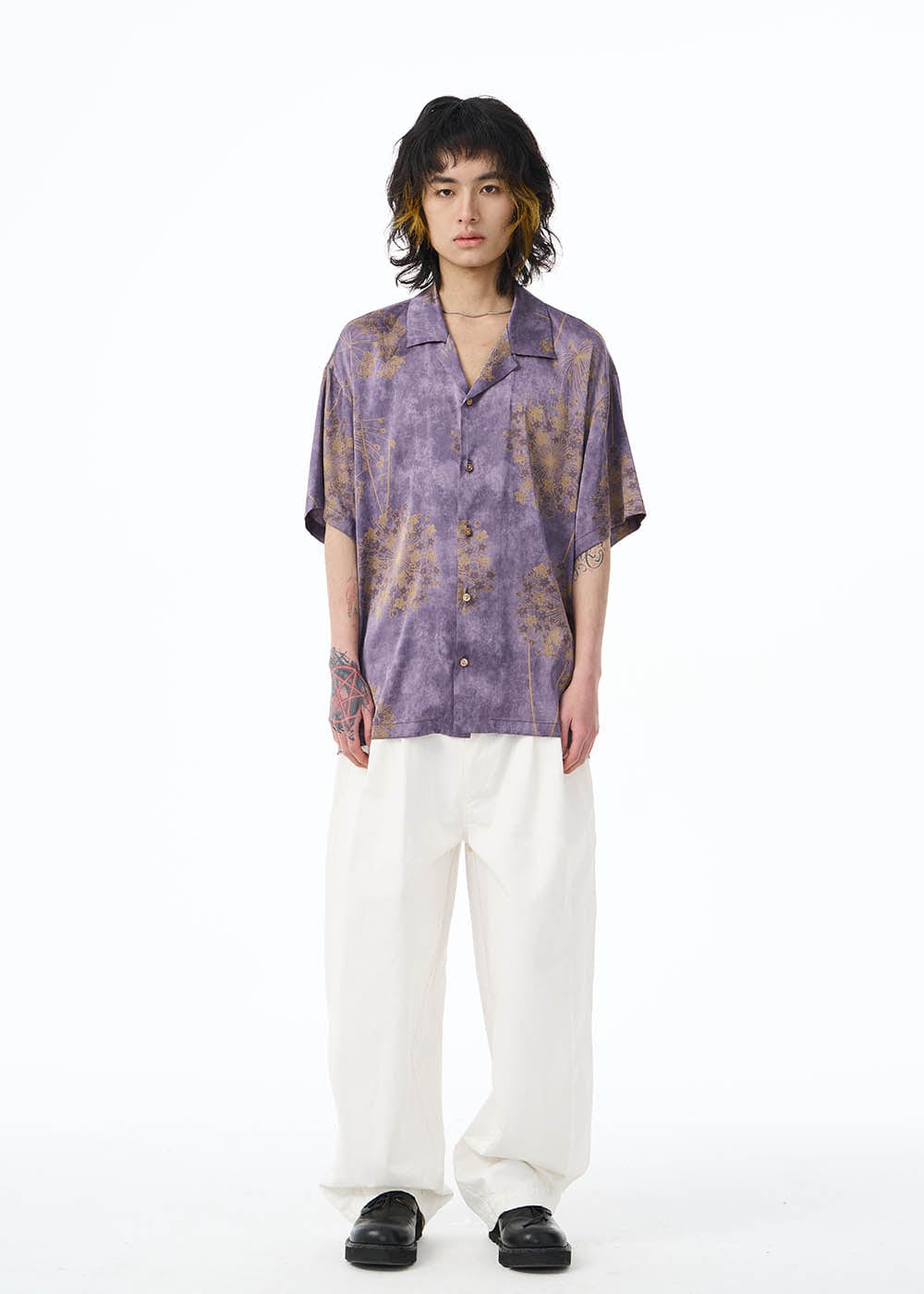 EPIC POETRY Dandelion Cuban Half Shirt Purple