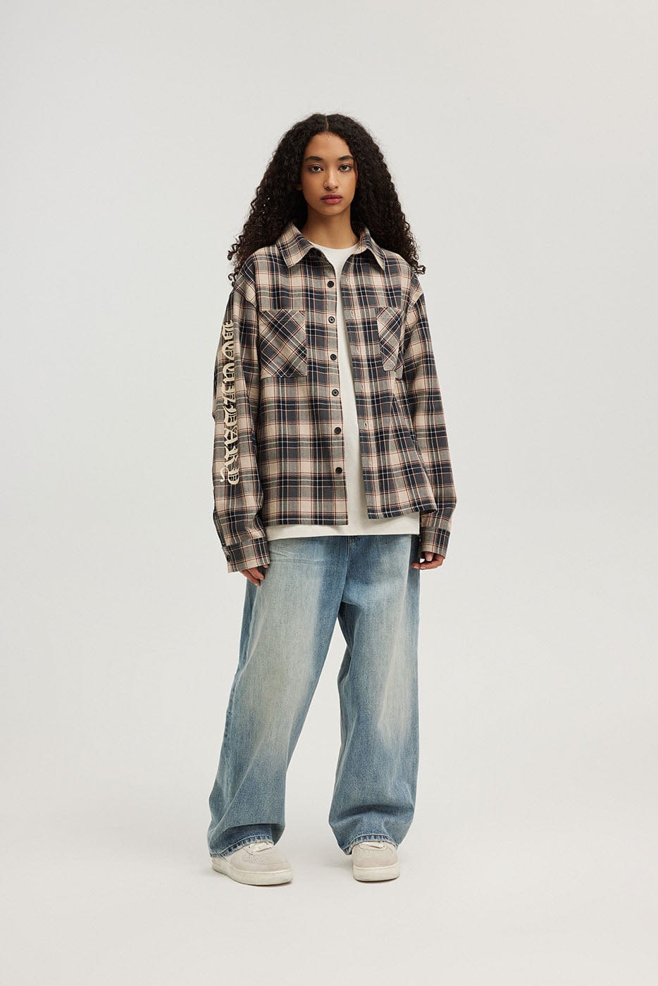 BONELESS Gothic Slogan Plaid Shirt