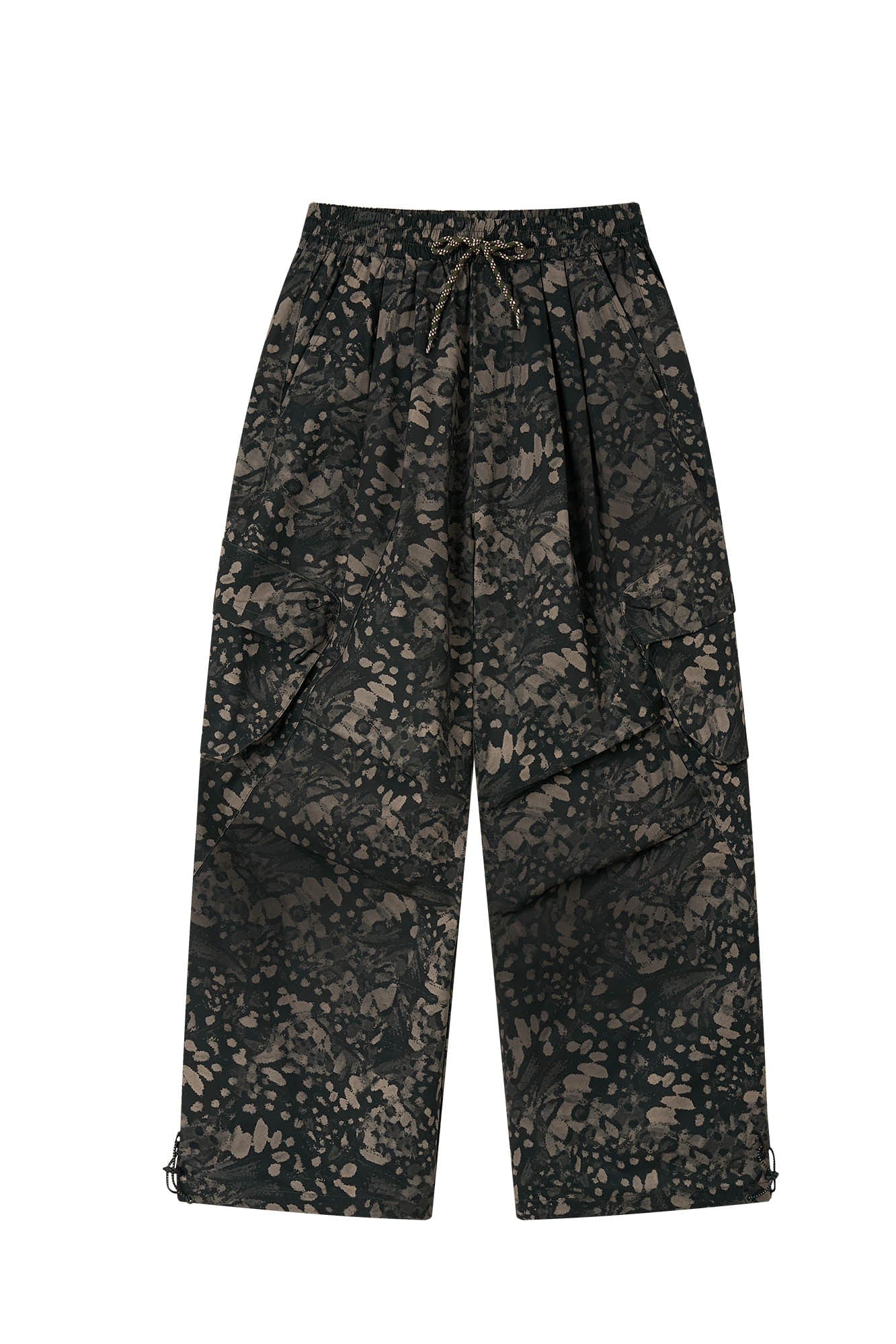 1997 POSTOFFICE Splatter Camo Crinkled Drawstring Cargo Pants
