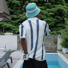 STEEPC Pearl LOGO Patch Striped Knit Half Shirt