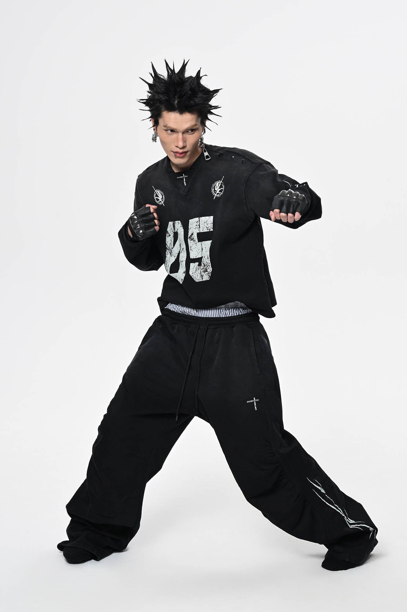 SAVAGEGROWTHWORLD No.5 Distressed Long-Sleeve Tee