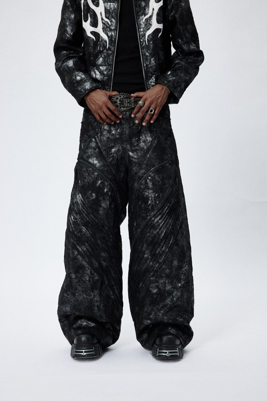 DND4DES Faux Leather Wrinkled Motorcycle Pants