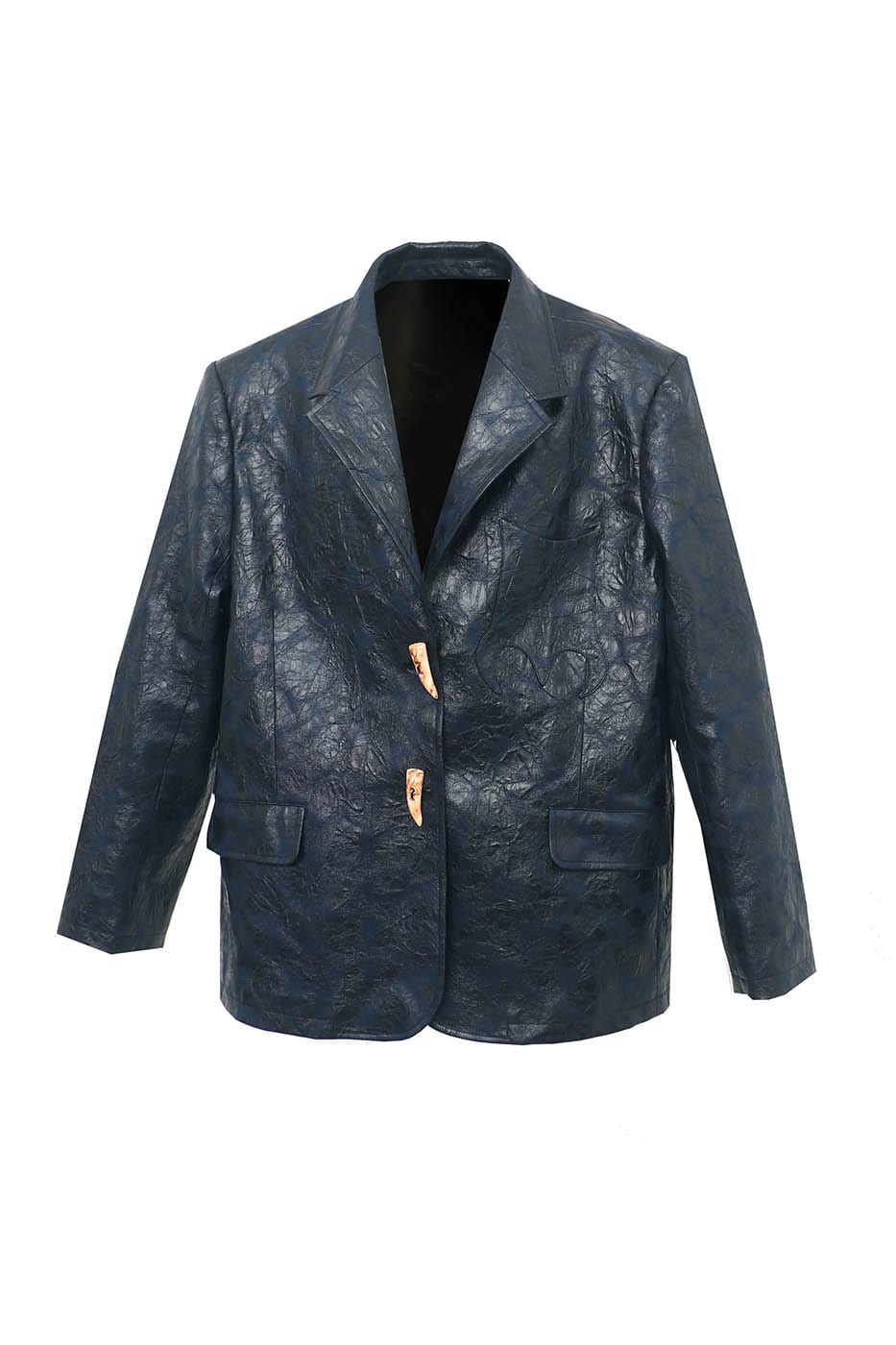 EMBRYO Crinkled Textured Faux Leather Blazer