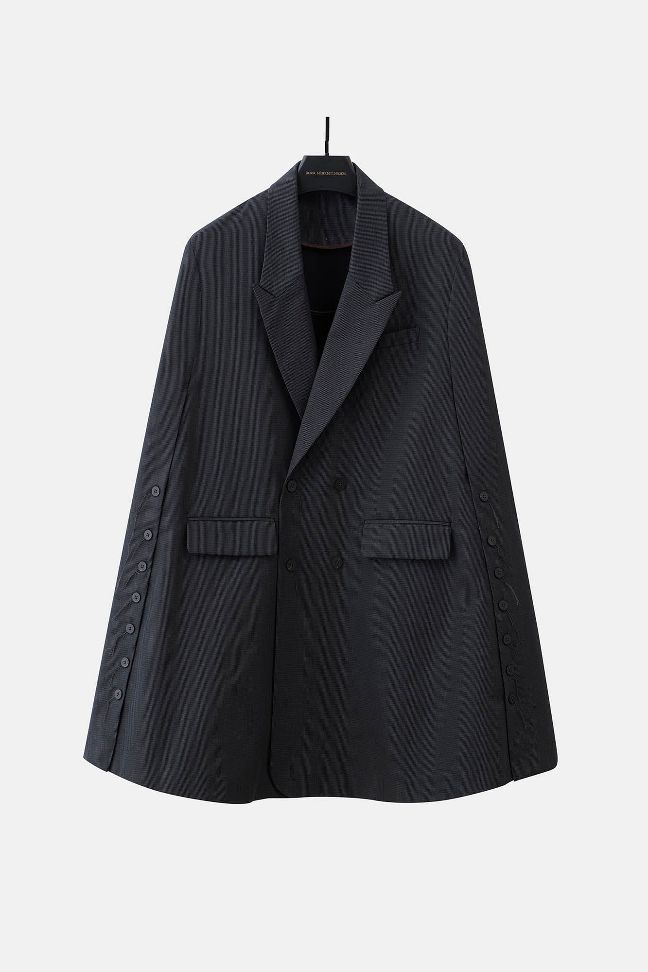 ILNya Nieternite Nifutur Mini Houndstooth Peak Lapel Slit Cape Coat