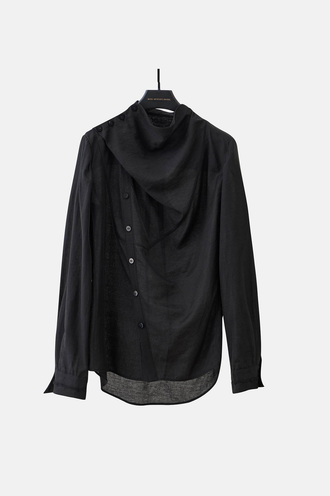 ILNya Nieternite Nifutur Asymmetrical Sheer Draped Button-Up Shirt