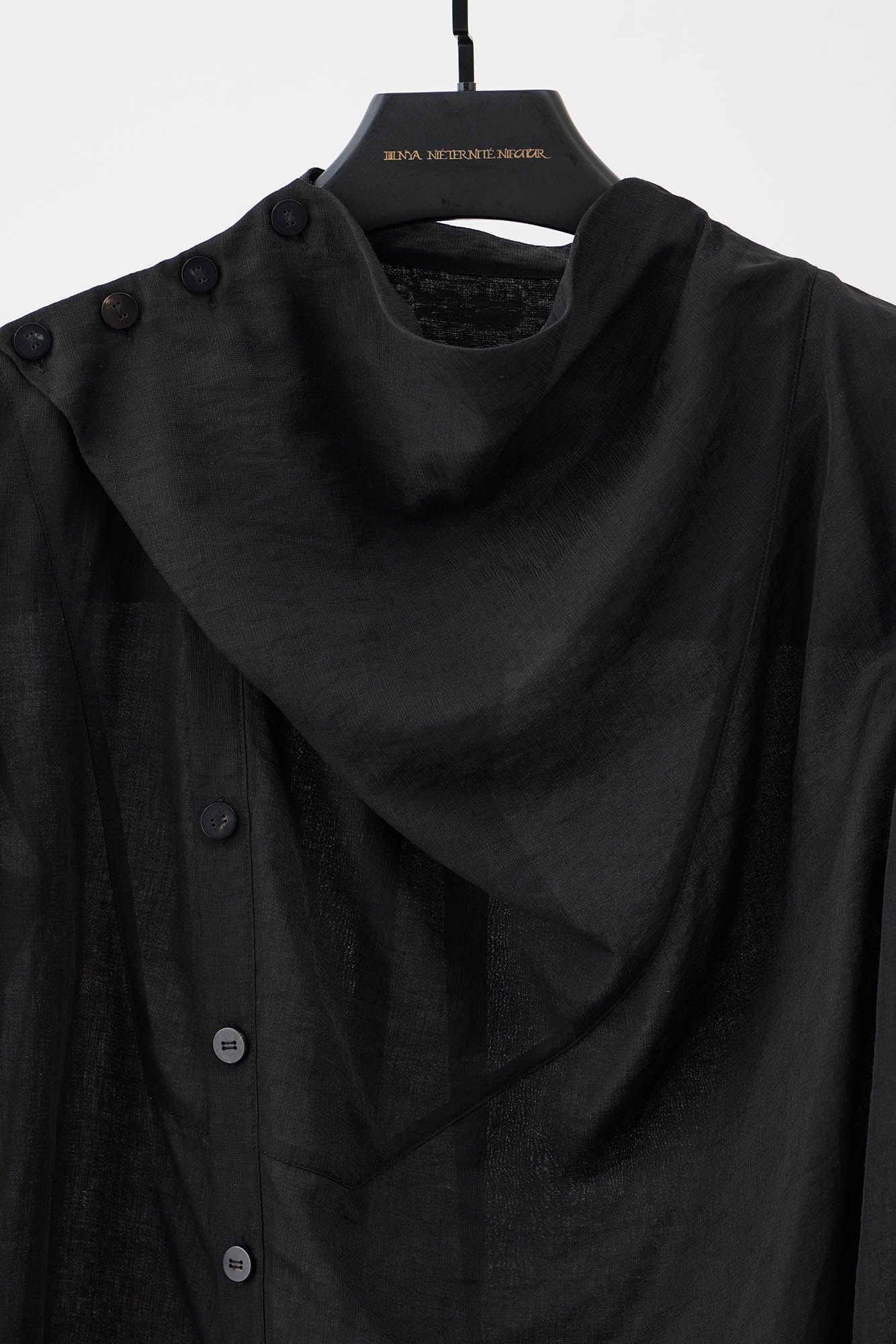 ILNya Nieternite Nifutur Asymmetrical Sheer Draped Button-Up Shirt